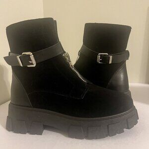 Olivia Miller Womens Angie Lugged Ankle Chunky Platform Black Boots Sz 8